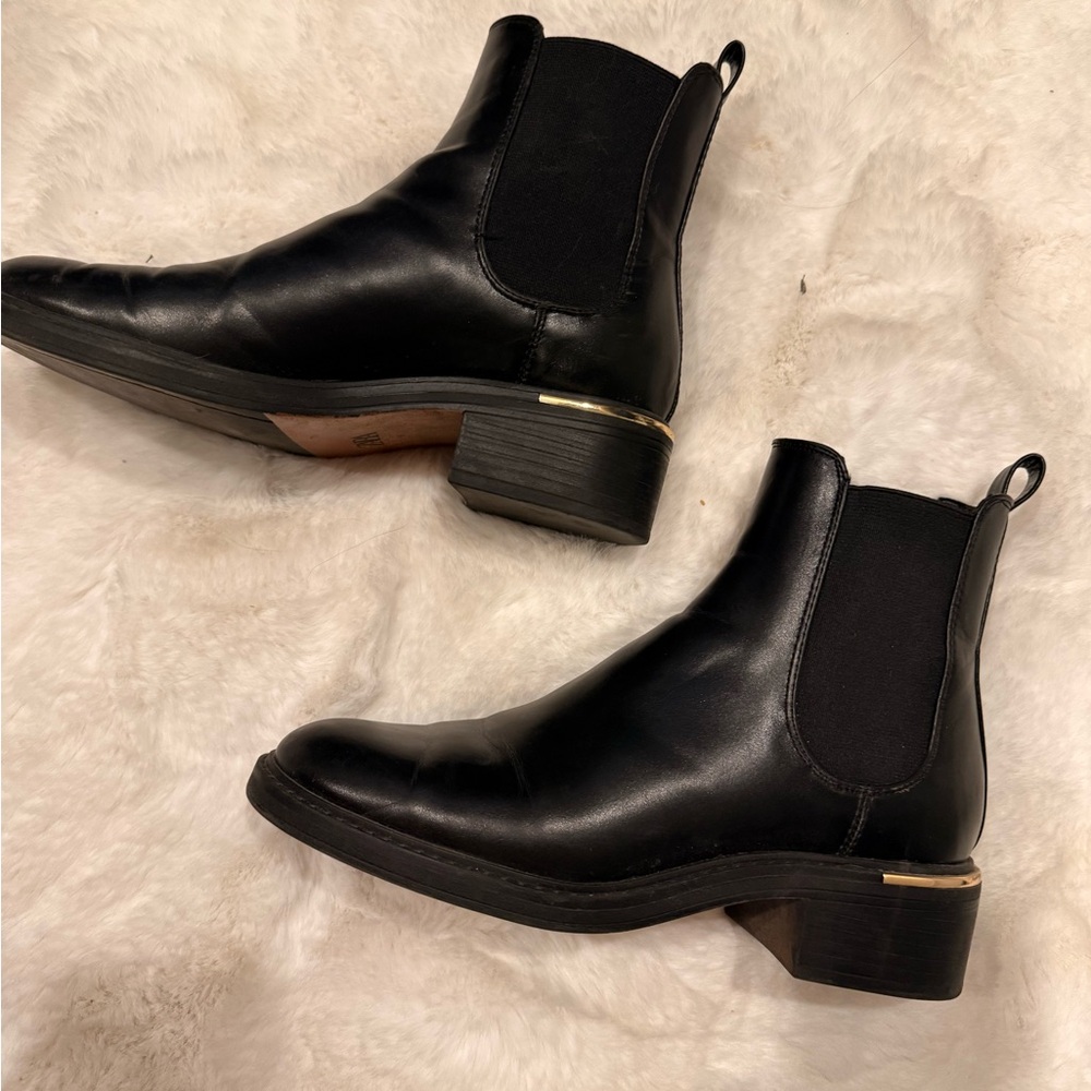 Zara Black Leather Boots with Gold Detail